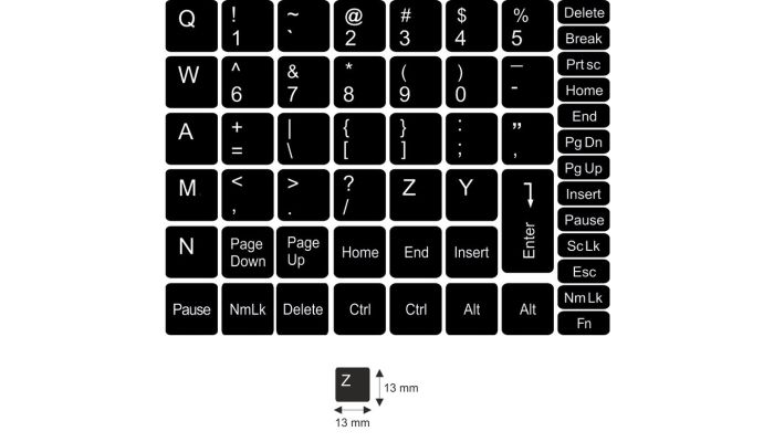 N3 Key stickers - medium kit - black background - 13:13mm