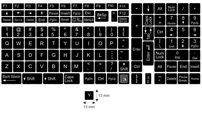 N12 Key stickers - big kit - black background - 13:13mm