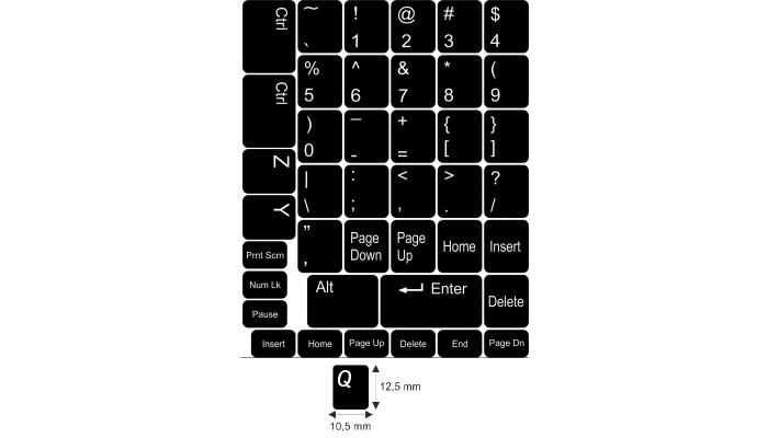 N6 Key stickers - medium kit - black background - 12,5:10,5mm