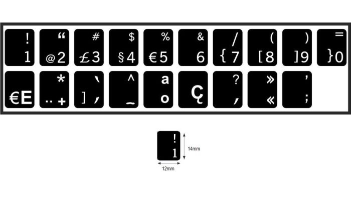 N19 Key stickers - Portuguese - medium kit - black background - 14:12mm