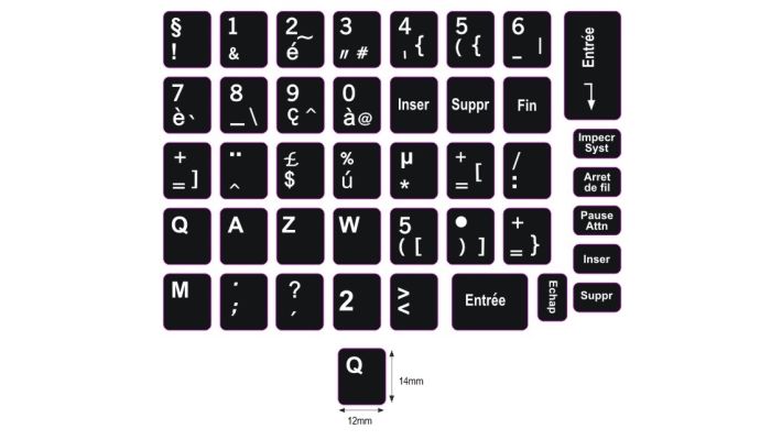 N5 Key stickers - French - large kit - black background - 14:12mm