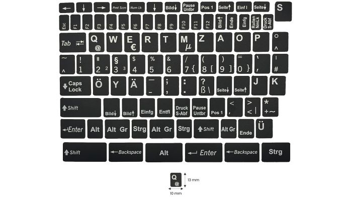 N10 Key stickers - German - large kit - black background - 13:10mm