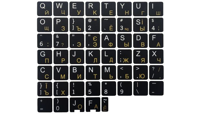 N39 Keyboard Stickers - Ukrainian - Black Background - Large Set - 13mm x 13mm